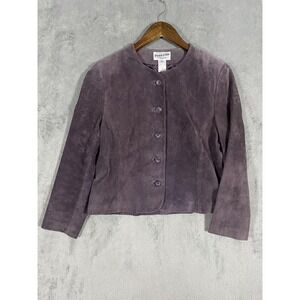 Pendleton Jacket Womens Sz S Petite Purple Suede Leather Button Front‎ Spring